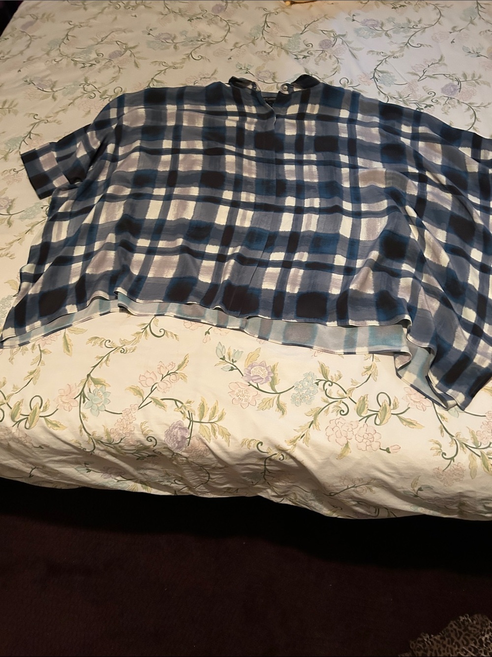 St. John Blue and White Plaid Button-Down Top